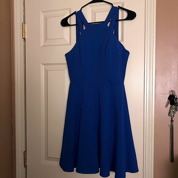 B. Smart Dresses & Skirts - Blue Halter-Top Mini/Flowy Formal Dress